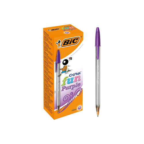 Bic Cristal Fun Ballpoint Pen Large Purple – (Pack of 20)