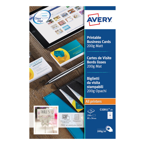 Avery Multipurpose Business Cards Matte White C32011-25 – (Pack of 250)