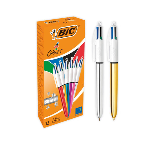 BIC 4 Colours Ballpoint Pens Medium Point Assorted – (Pack of 12)