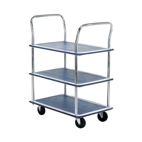 Barton Storage Barton Silver And Blue 3 Shelf Trolley With Chrome Handles Pst3