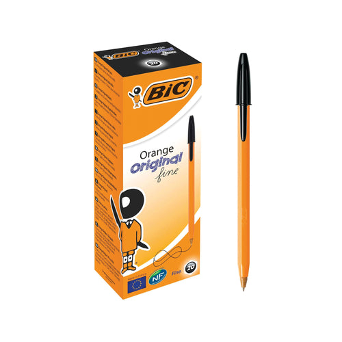 Bic Orange Fine Ballpoint Pen Black – (Pack of 20)