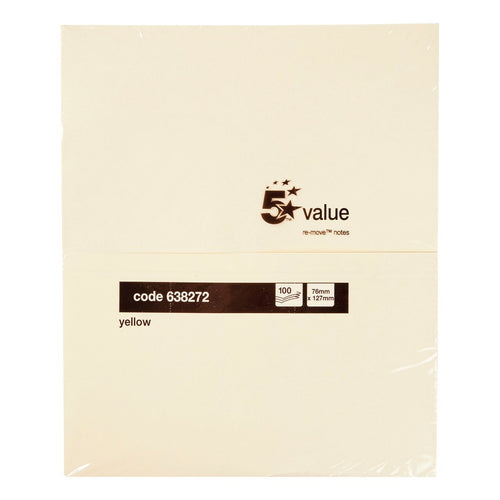 5 Star Sticky Notes Repositionable Yellow 75x127mm – (Pack of 12)
