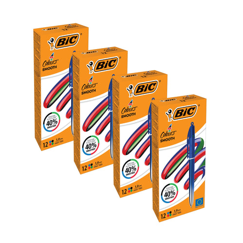 BIC 4 Colour Pro Ballpoint Pen Blue Barrel Medium 4 For 3 – (Pack of 12)