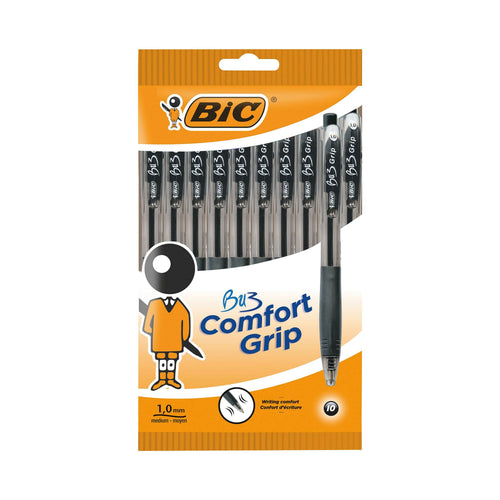 Bic Bu3 Grip Retractable Ballpoint Pen Black – (Pack of 10)