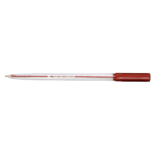 5 Star Office Ball Pen Clear Barrel Medium 1mm Tip 0.7mm Line Red – (Pack of 20)
