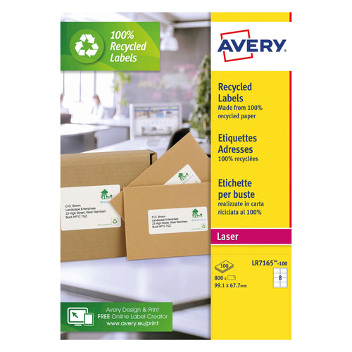 Avery Laser Labels Recycled 8 Per Sheet White Lr7165-100 – (Pack of 800)