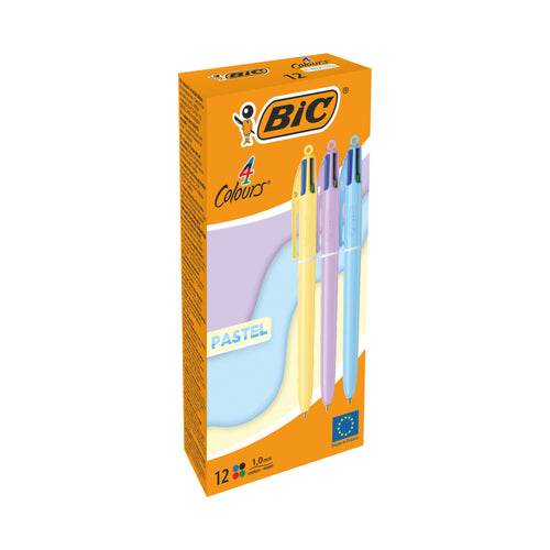 BIC 4 Colours Ballpoint Pen Pastel Barrel Medium – (Pack of 12)