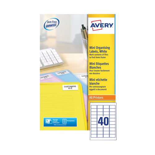 Avery Laser Mini Labels 45.7x25.4mm 40 Per Sheet White L7654-25 – (Pack of 1000)