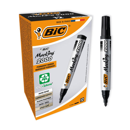BIC 2000 Permanent Marker Bullet Tip Black – (Pack of 12)