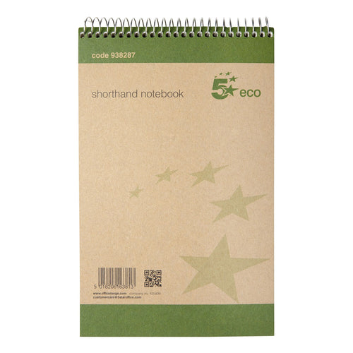 5 Star Shorthand Pad Wirebound 70gsm Ruled 160pp 127x200mm Green/Buff – (Pack of 10)