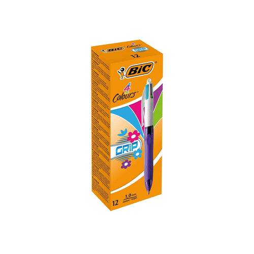BIC 4 Colour Grip Fashion Retractable Ballpoint Pen – (Pack of 12)