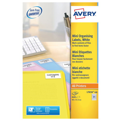 Avery Laser Mini Labels 46mmx11.1mm 84 Per Sheet White L7656-100 – (Pack of 8400)