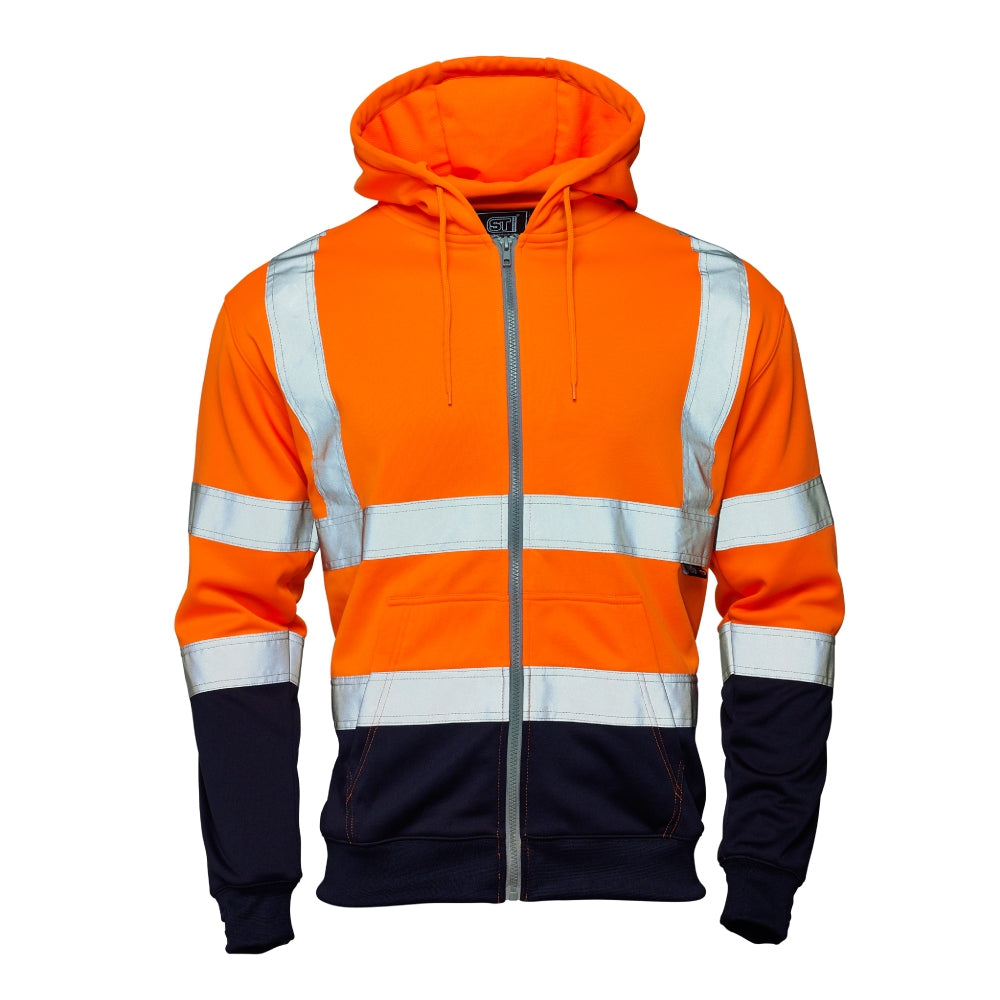 Supertouch Hi Vis Orange 2 Tone Hooded Zipped Sweatshirt - Orange/Navy