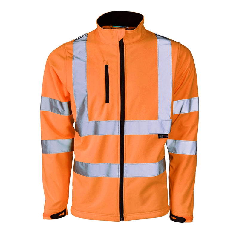 A protective Supertouch Orange Hi Vis Softshell Jacket, suitable for various work environments.