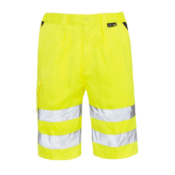 A Supertouch Yellow Hi Vis Shorts shown from a clear angle.