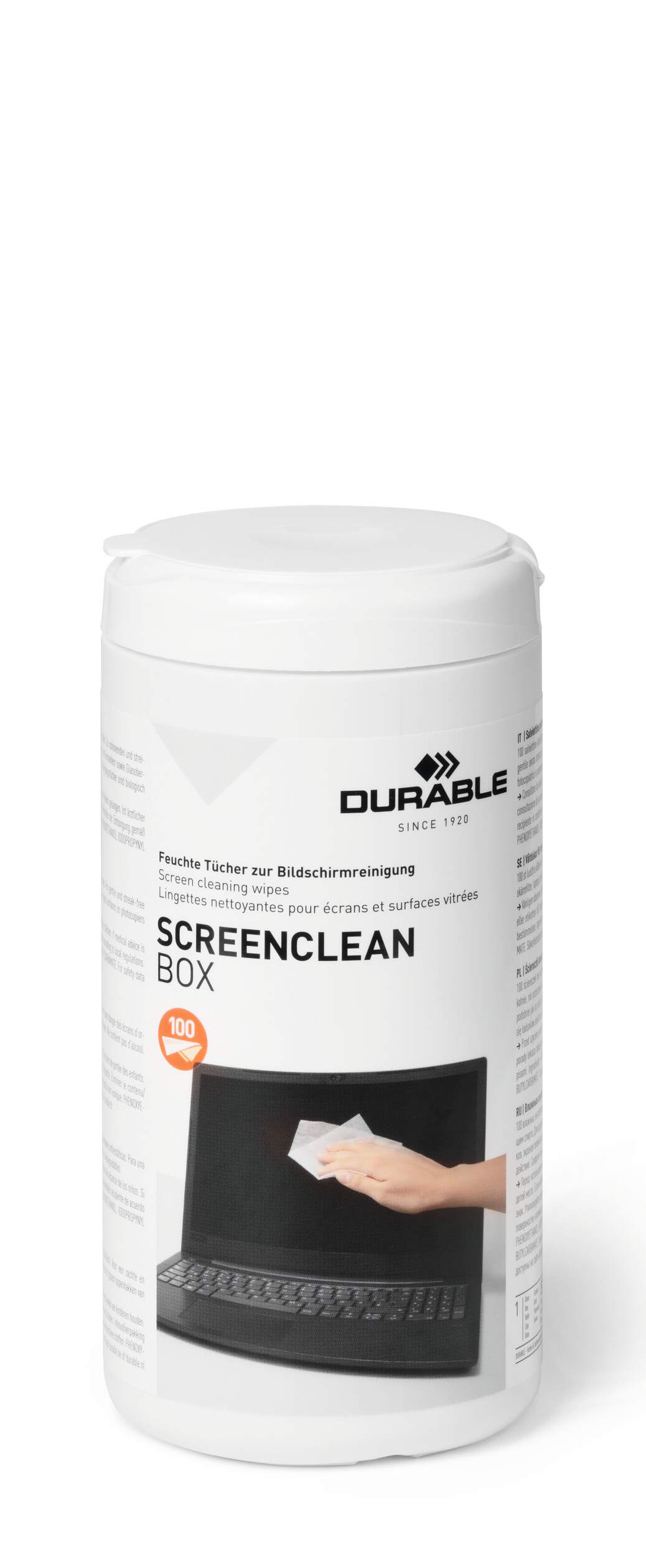 Durable SCREENCLEAN Streak-Free Biodegradable Screen Cleaning Wipes | Tub of 100