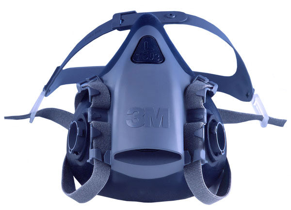 3M 7503 large-sized silicone half mask respirator from the 7500 series, angled view.