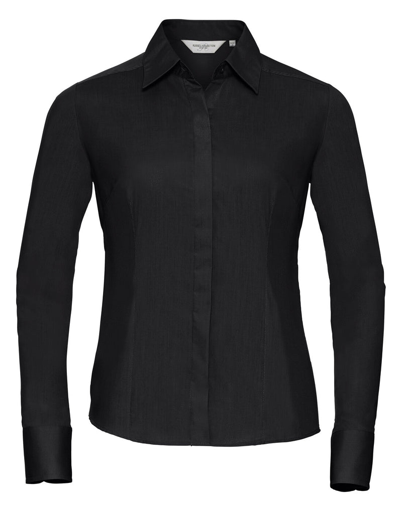 Russell Ladies Long Sleeve Fitted Polycotton Poplin Shirt Black