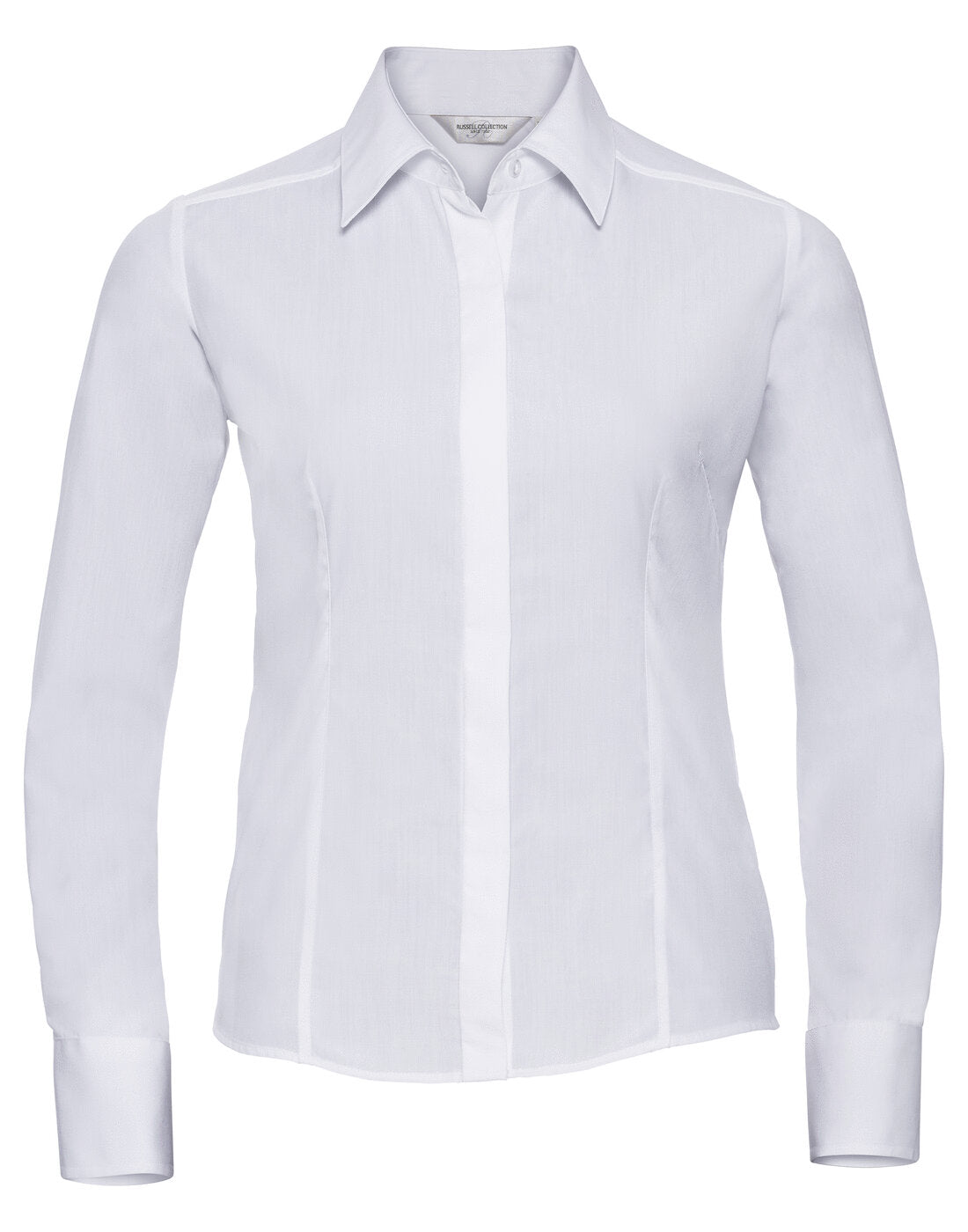 Russell Ladies Long Sleeve Fitted Polycotton Poplin Shirt White