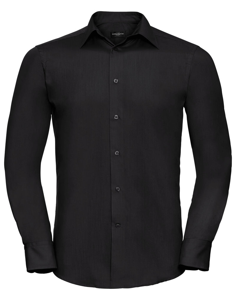 Russell Mens Long Sleeve Tailored Polycotton Poplin Shirt Black