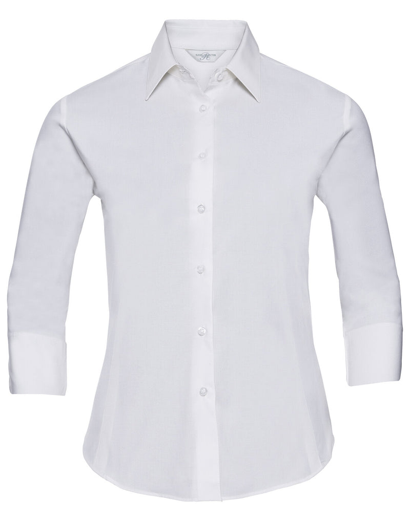 Russell Ladies 3/4 Sleeve Fitted Stretch Shirt White