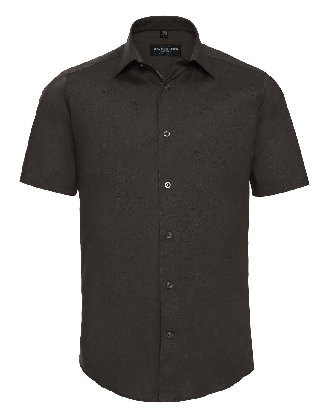 Russell Mens Short Sleeve Fitted Stretch Shirt Chocolate