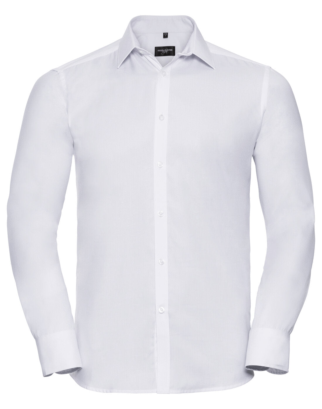 Russell Mens Long Sleeve Herringbone Shirt White