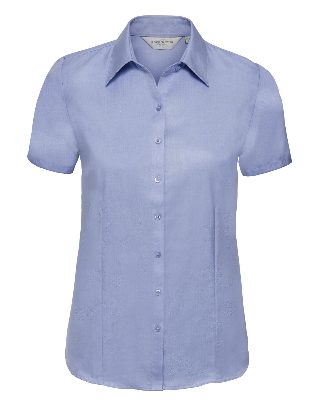 Russell Ladies Short Sleeve Herringbone Shirt Light Blue