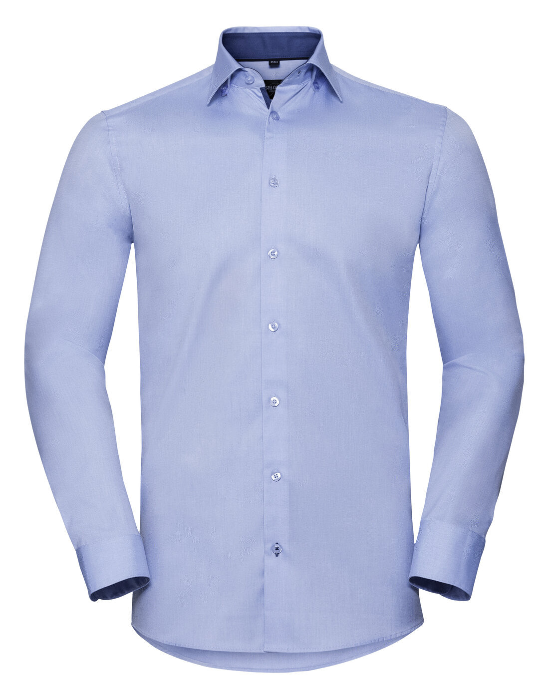 Russell Long Sleeve Tailored Contrast Herringbone Shirt - Light Blue/Mid Blue/Bright Navy