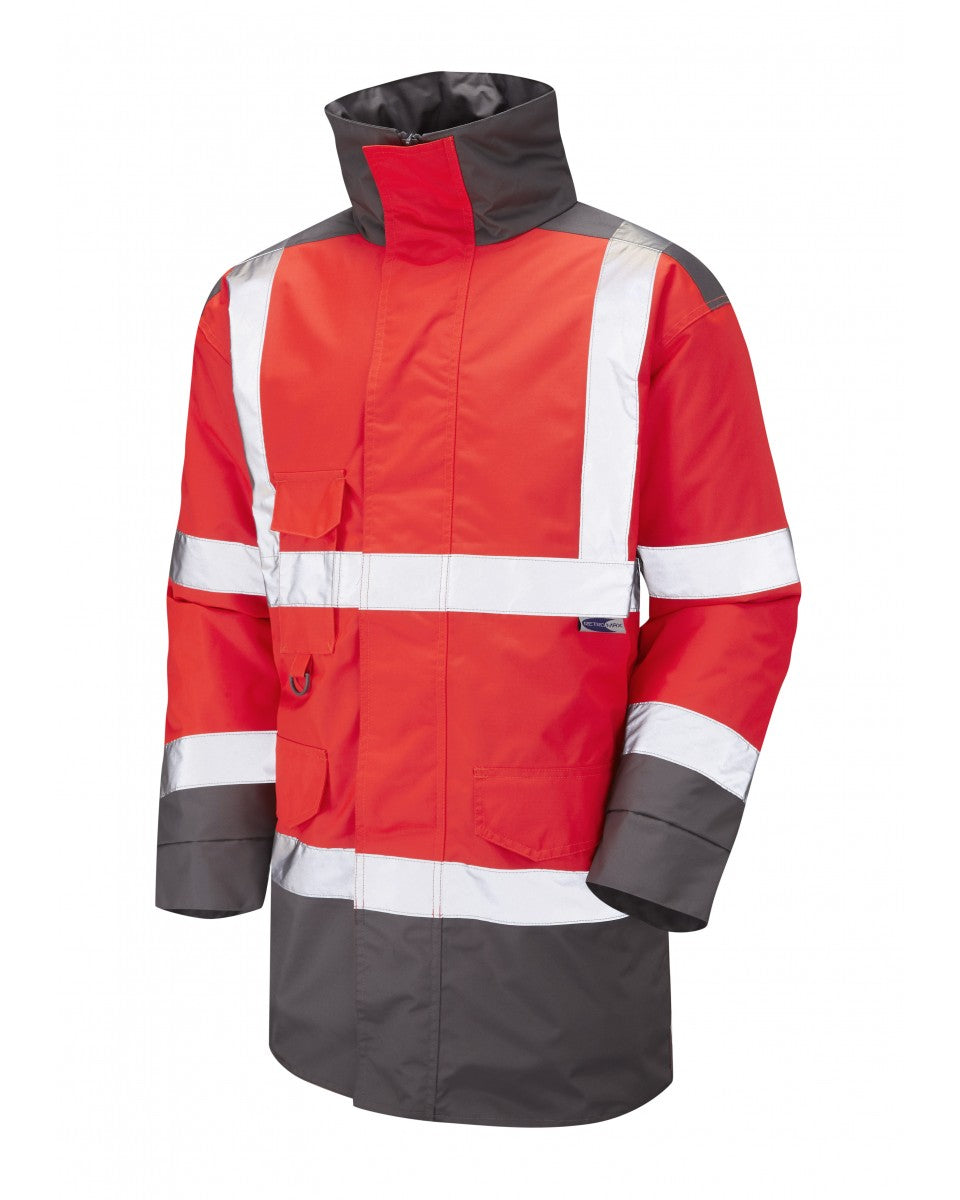 Leo Workwear Tawstock Hi-Vis Jacket Hv Red/Grey