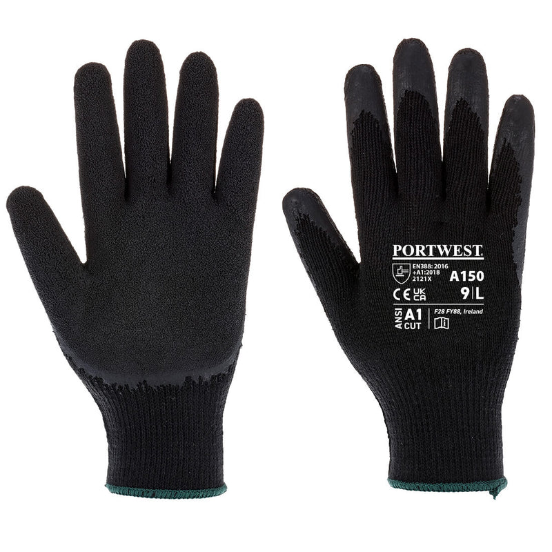 Black Portwest A150 Latex Coated Grip Glove showing textured palm.
