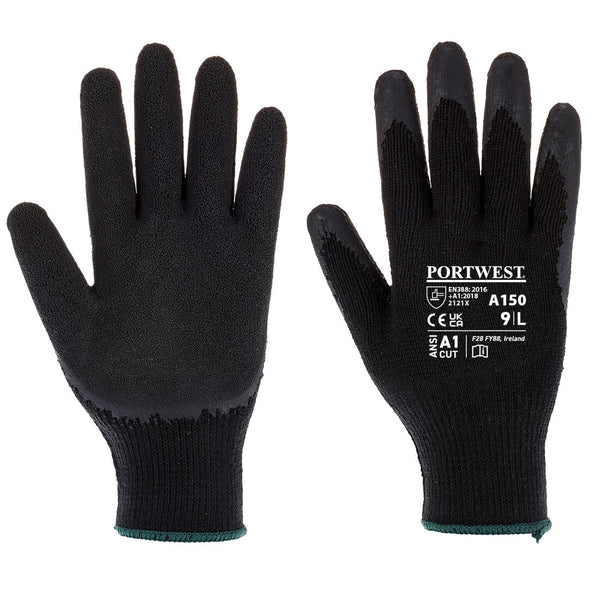 Black Portwest A150 Latex Coated Grip Glove showing textured palm.