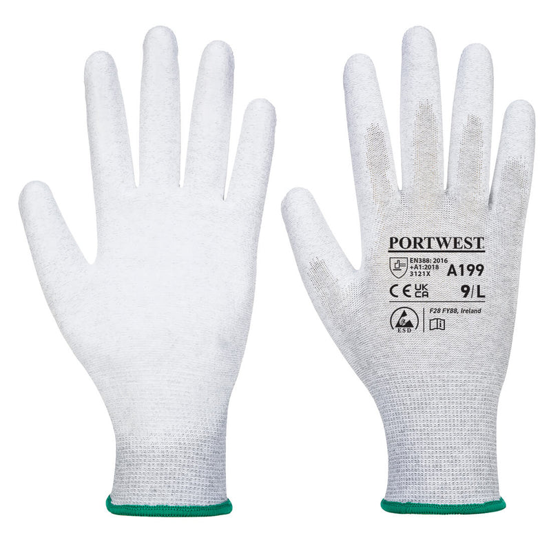 White Portwest A199 PU Palm Antistatic Glove against a white background.