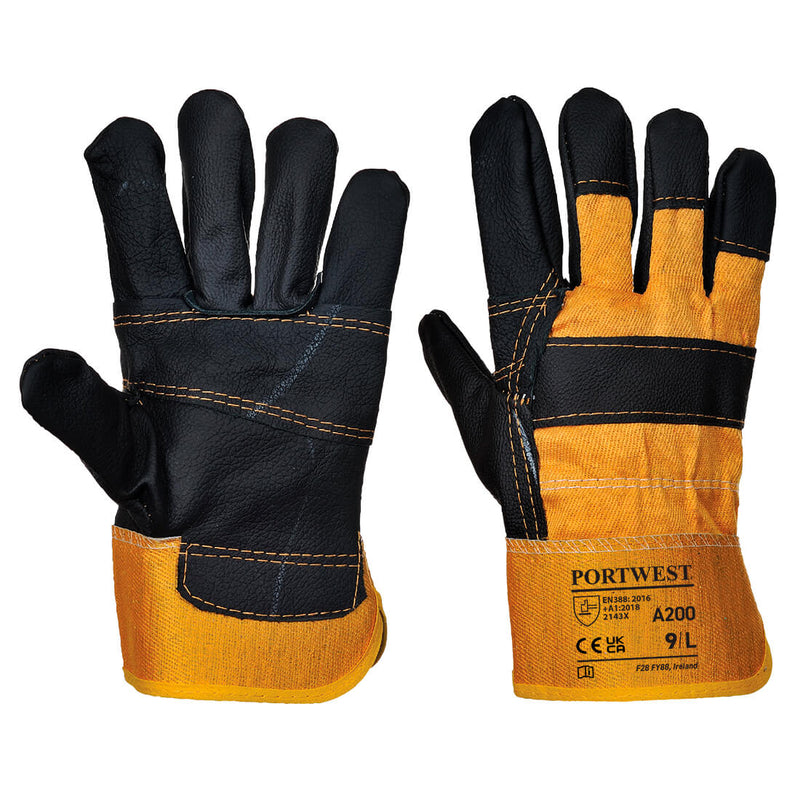 Hi-vis yellow Portwest A200 Criss-Cross Glove with PVC grip pattern.