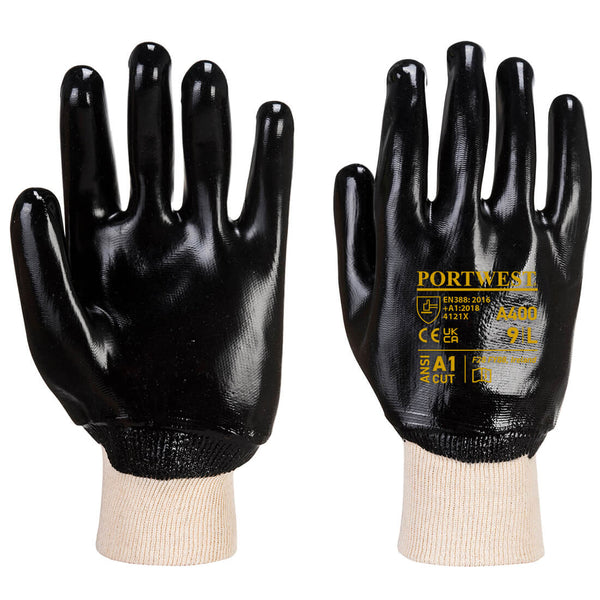 Black Portwest A400 PVC Knit-Wrist Glove against a white background.