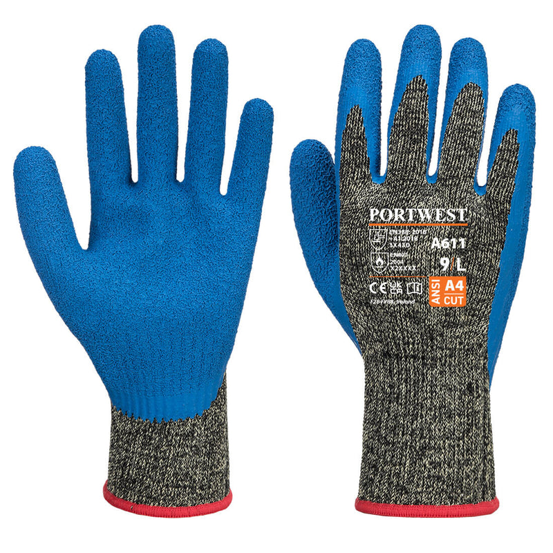 Blue Portwest A611 CTG-1 Cut-Resistant Glove with leather palm.