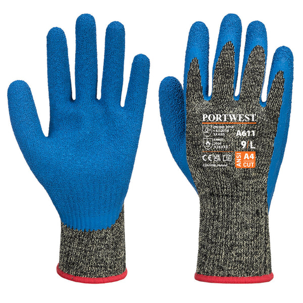 Blue Portwest A611 CTG-1 Cut-Resistant Glove with leather palm.