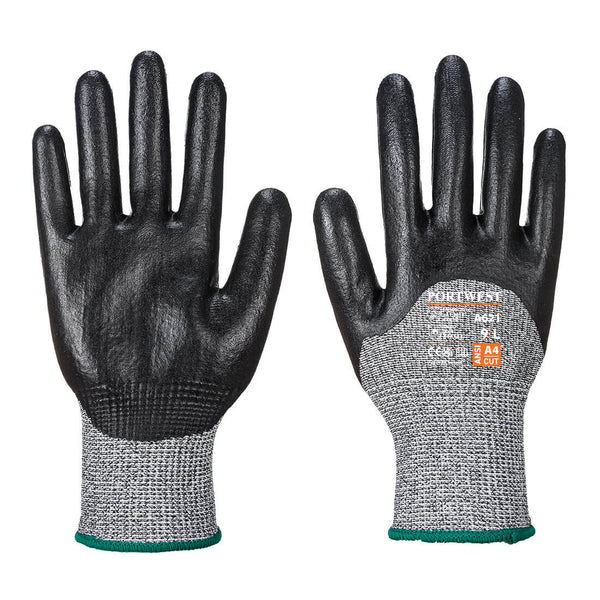 Black Portwest A621 Nitrile Foam Cut-Resistant Glove, cut level C.