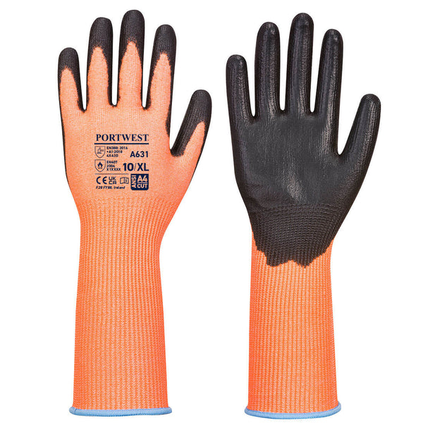Orange and black Portwest A631 Latex Foam Cut-Resistant Glove, level E.