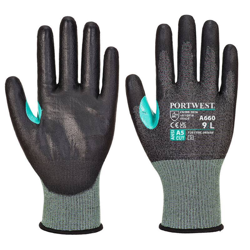 Black Portwest A660 Micro-Dot Cut-Resistant Glove, cut level D.