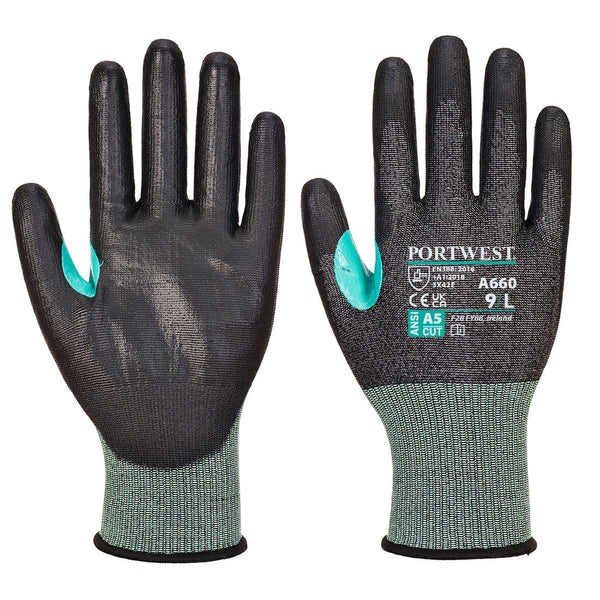 Black Portwest A660 Micro-Dot Cut-Resistant Glove, cut level D.