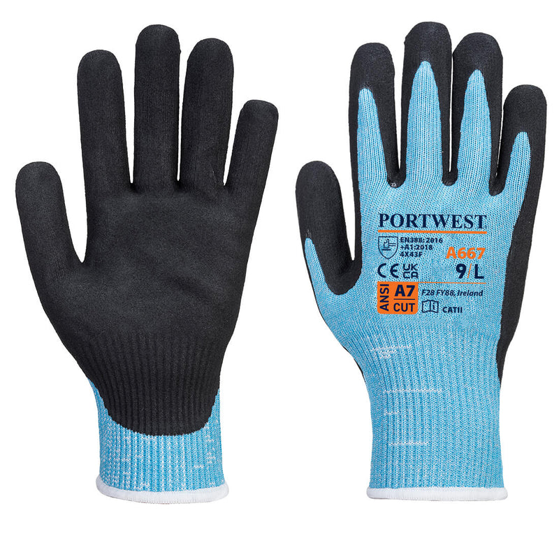 Blue Portwest A667 Palm-Dipped Cut-Resistant Glove, cut level F.