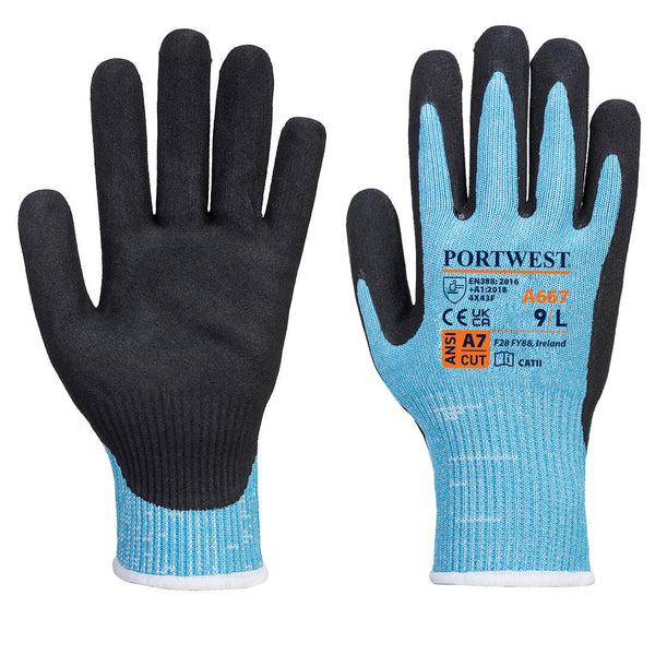 Blue Portwest A667 Palm-Dipped Cut-Resistant Glove, cut level F.