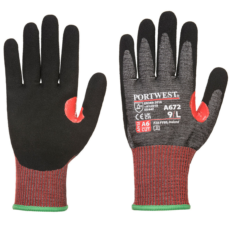 Black Portwest A672 TPV Impact Glove, cut level F, for maximum protection.