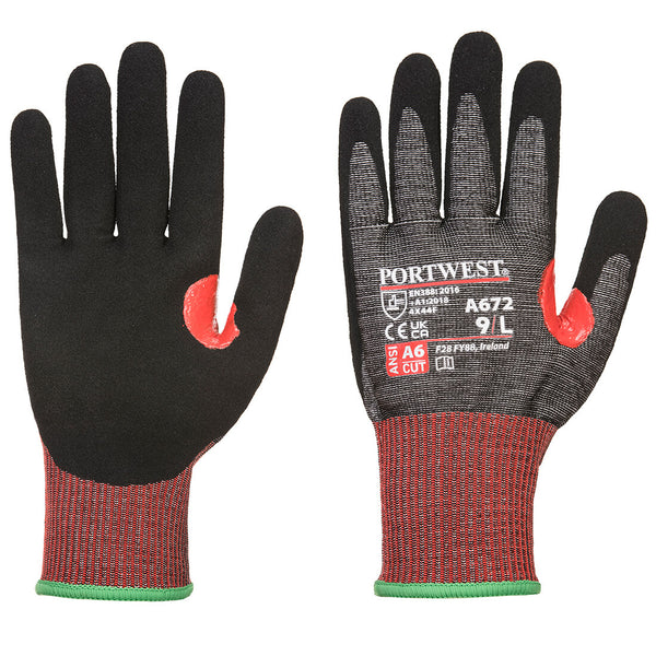 Black Portwest A672 TPV Impact Glove, cut level F, for maximum protection.