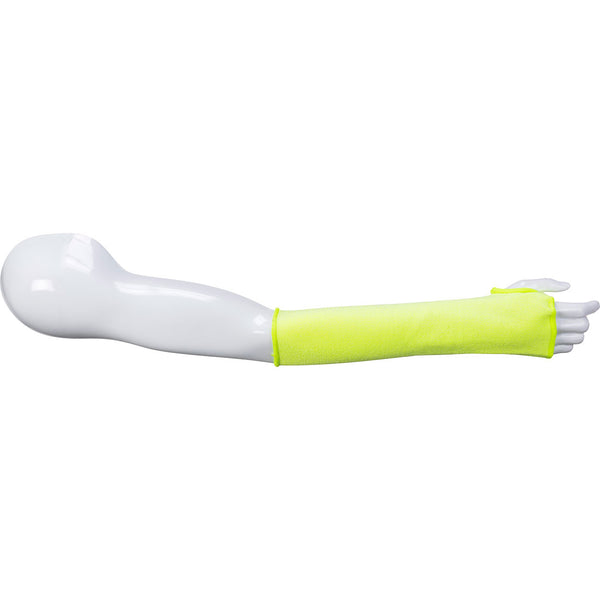 A yellow Portwest 14-inch cut-resistant sleeve, model A689YER.