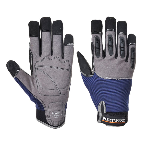 Navy Portwest A720 Pro-Mechanic Glove with hook and loop cuff.