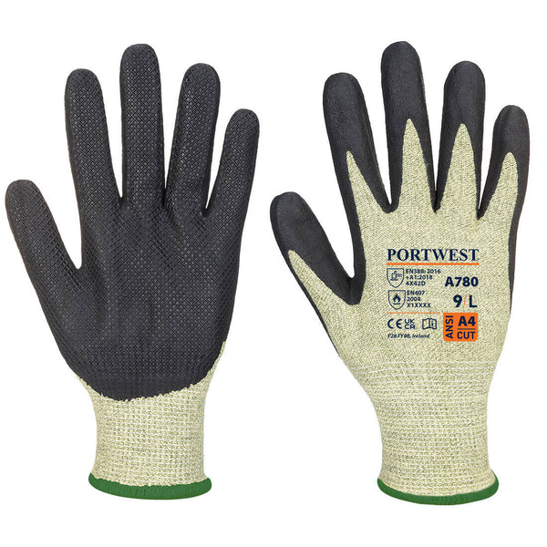 Close-up of Portwest Arc Grip Glove A780 in black and red.