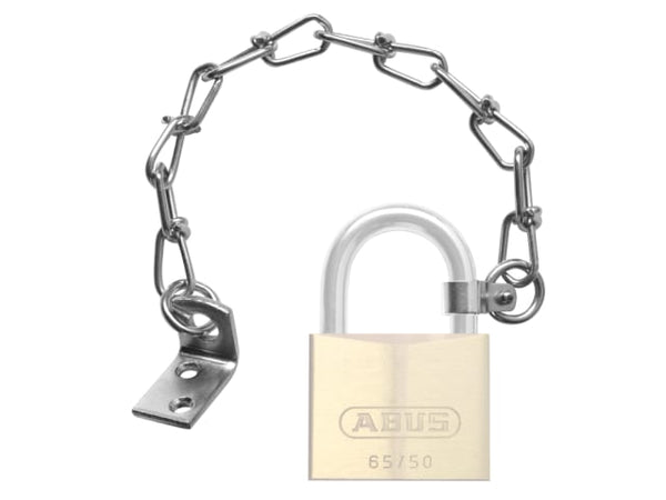 ABUS BKW chain attachment set for securing a padlock to a hasp, preventing loss.
