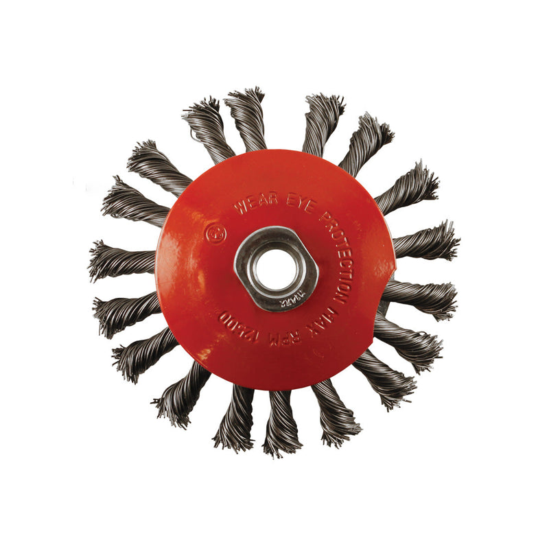 Abracs 115mm twisted knot wire bevel brush for heavy-duty edge cleaning.